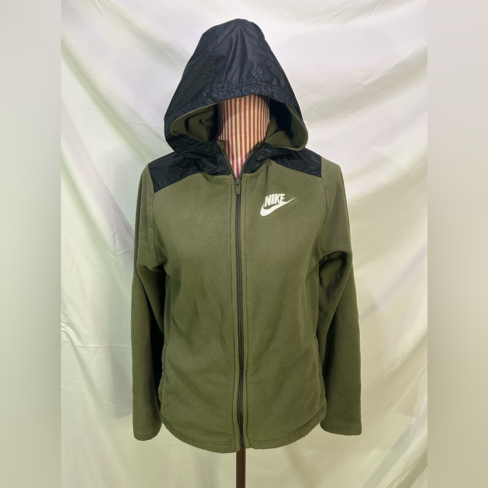 Nike Fleece Full Zip Hoodie - Army Green & Black, Outdoors, Weatherproof, Size S